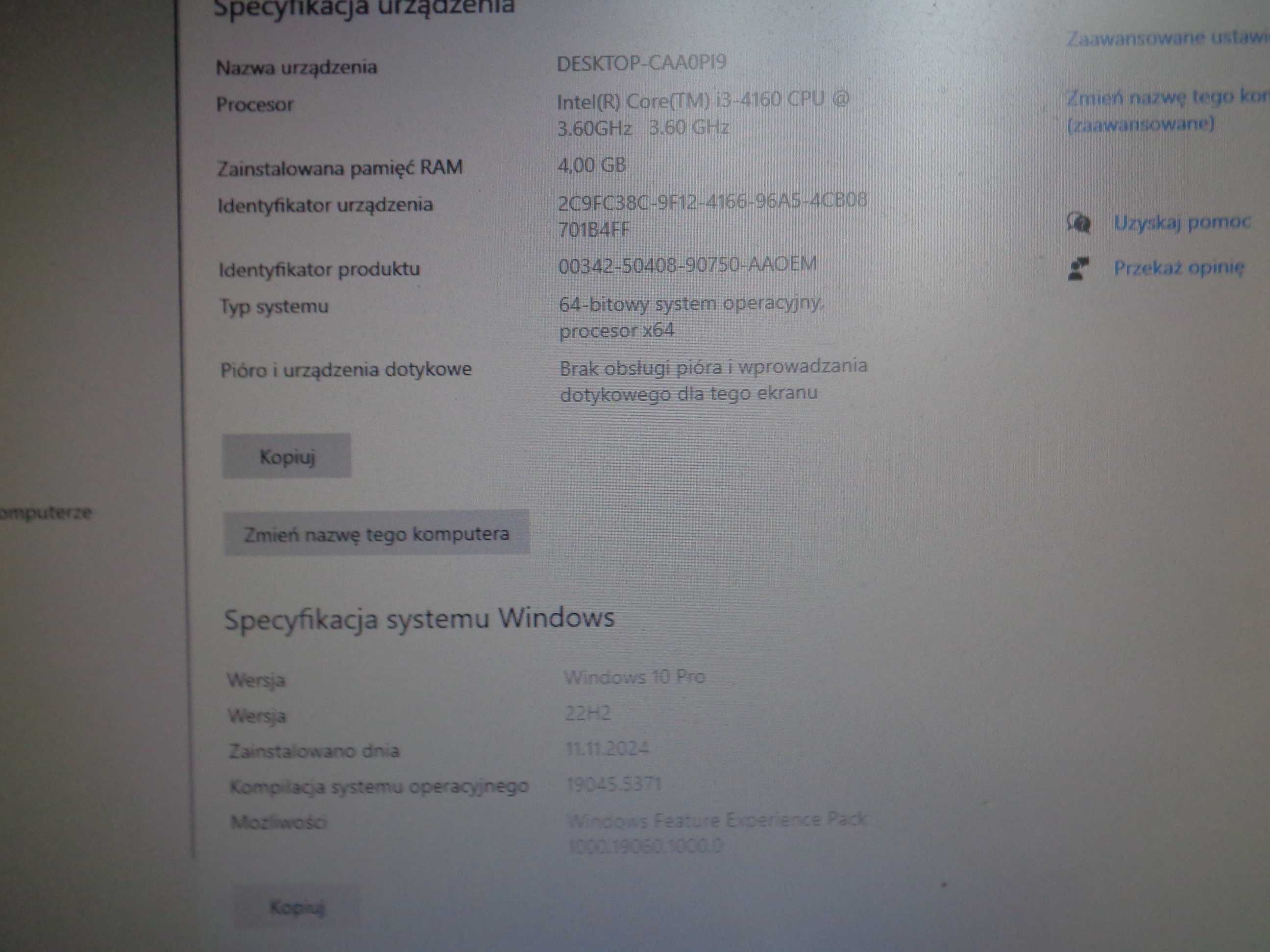 2komputery biurowe hp280g1 8gb ram win10,11pro klawiatura mysz hp