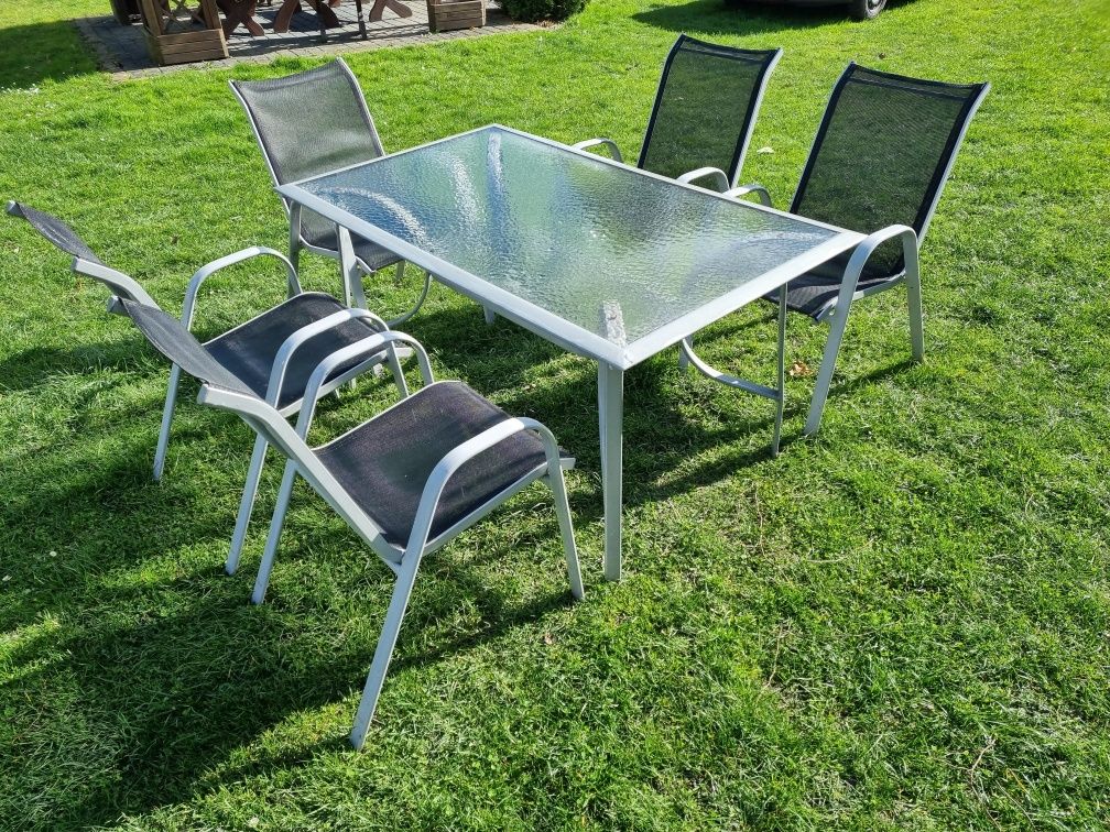 Zestaw stół z krzesłami, komplet 5 krzeseł i stół. Aluminium