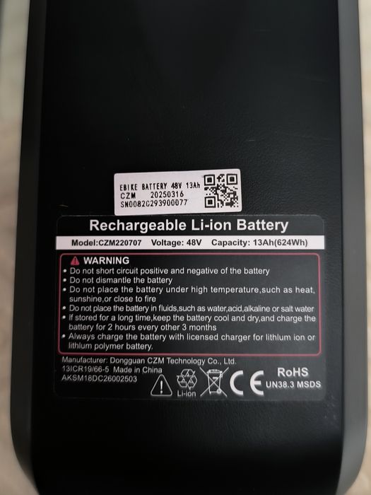 Bateria EBike, 48V 13Ah, íon de lítio, proteção BMS inteligente,