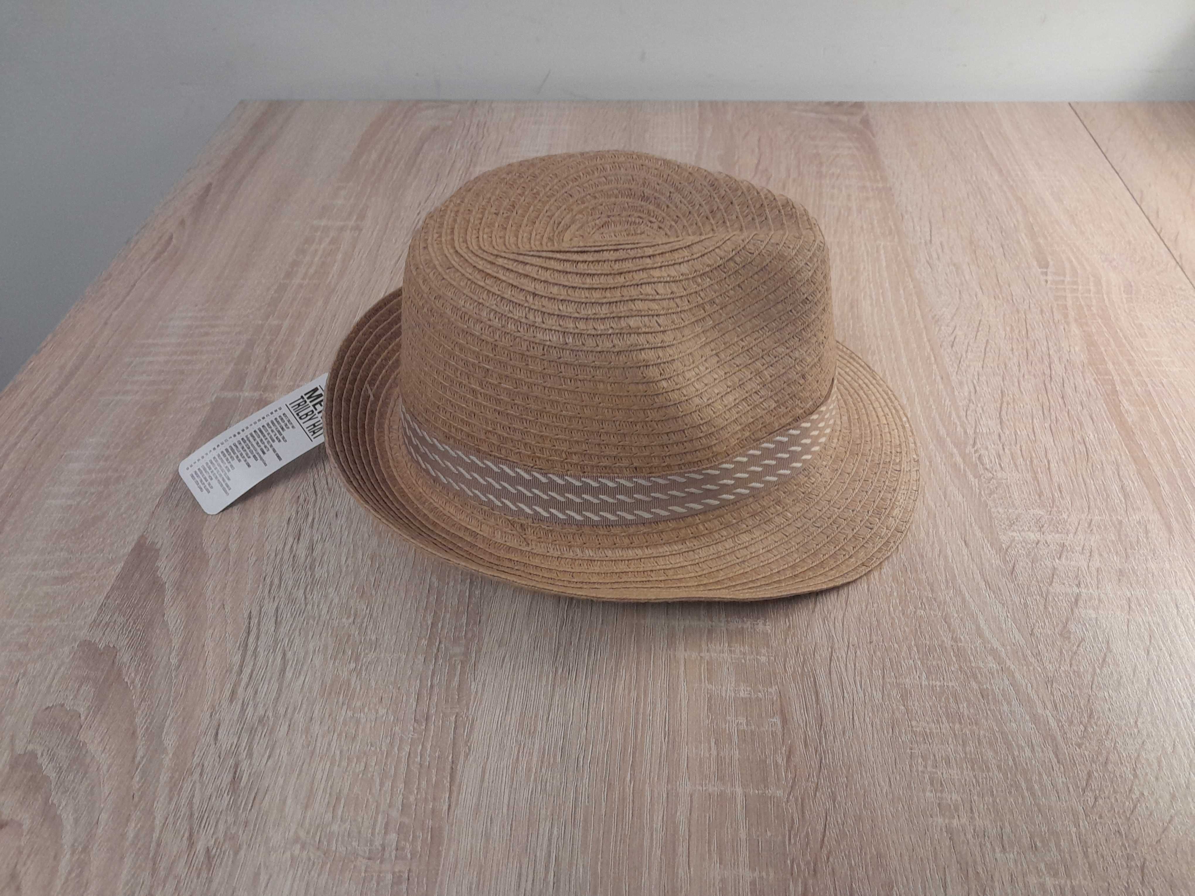 Kapelusz męski w stylu Panama, rozm. 57_ Fasion_złoty / zdobnia beżowa