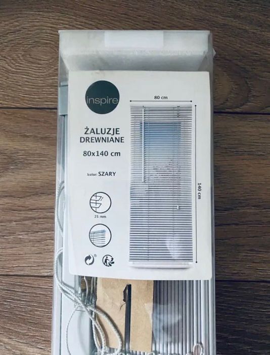 Żaluzja Drewniana Szara 80 x 140 cm. Nowa.