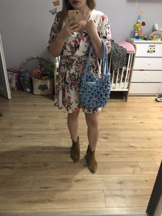 Torebka bohou pleciona ze sznurka błękitna lato