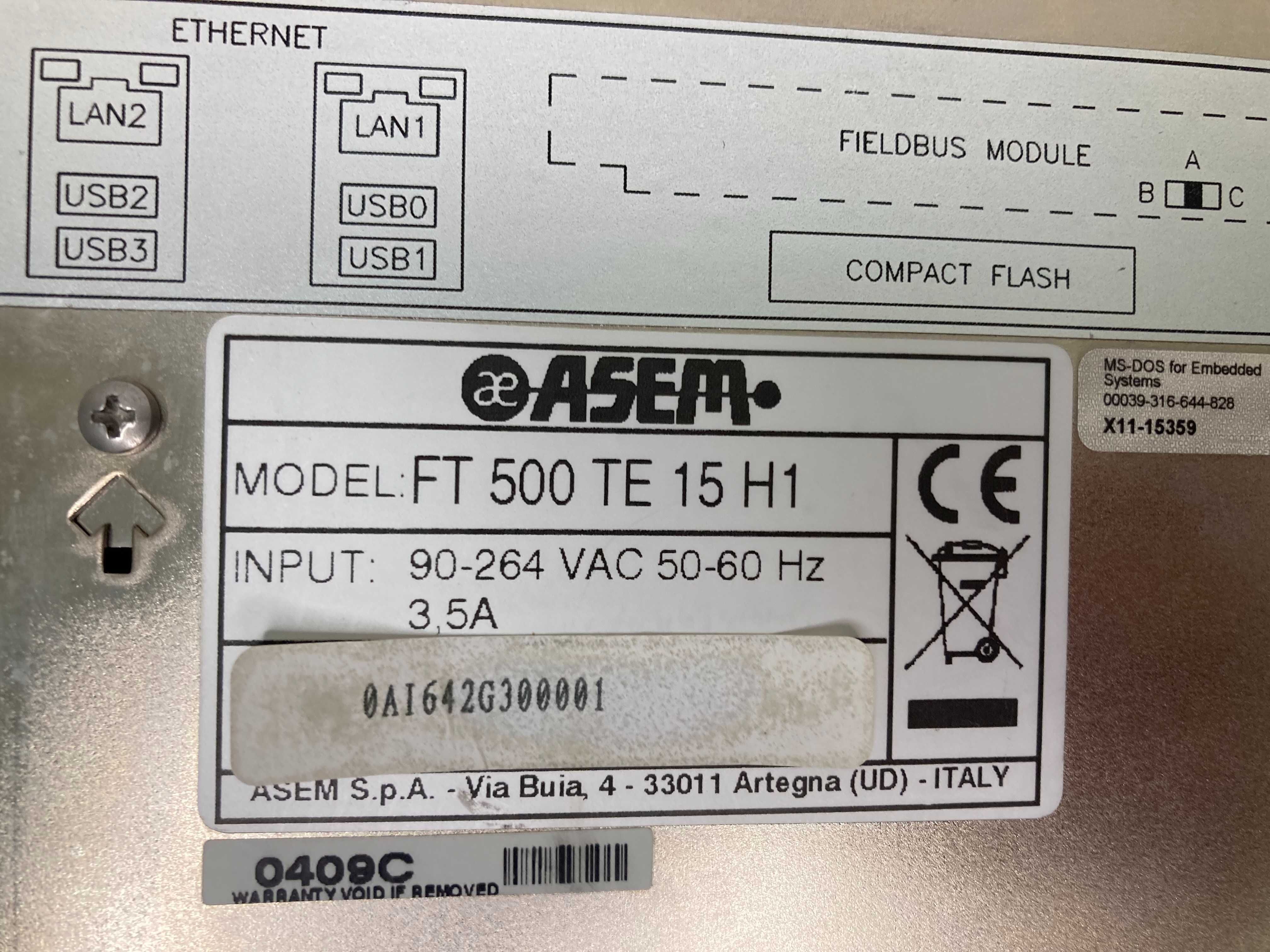 Komputer przemysłowy panelowy ASEM FT 500 TE 15 H1 sprawny.