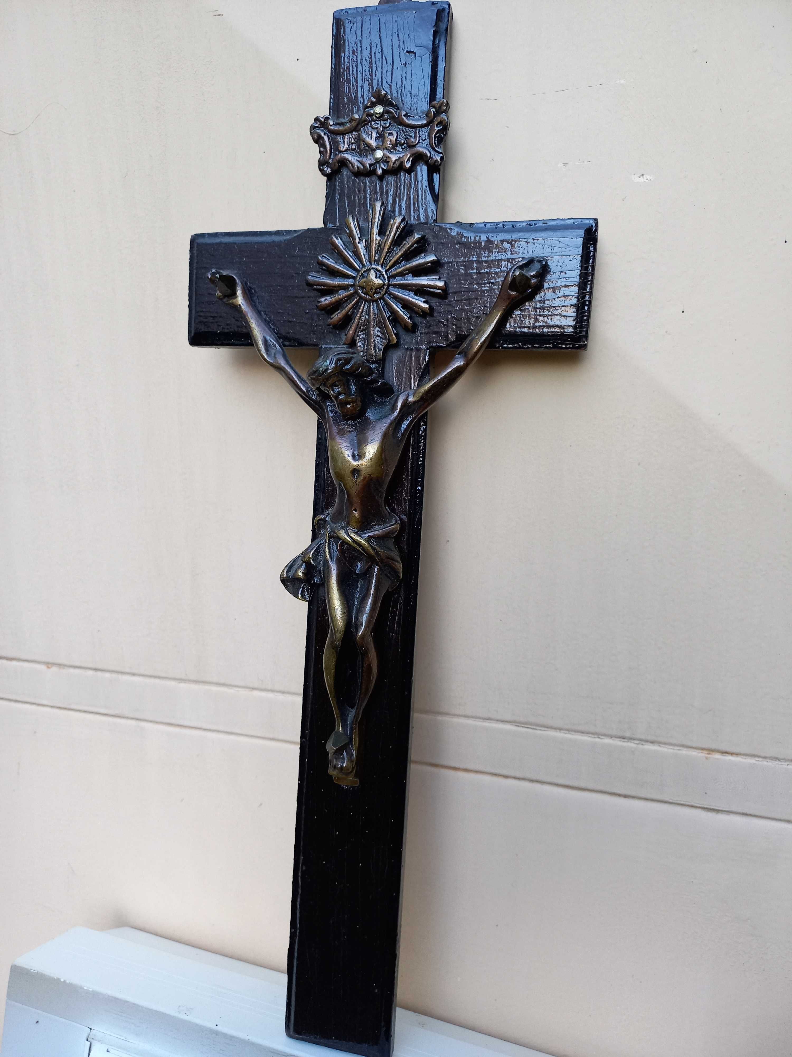 Crucifixo Grande Antigo com Jesus em Bronze