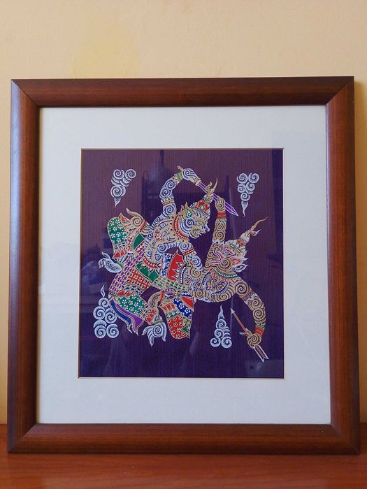 3 x Quadros Tailandeses Com Moldura de Madeira e Vidro