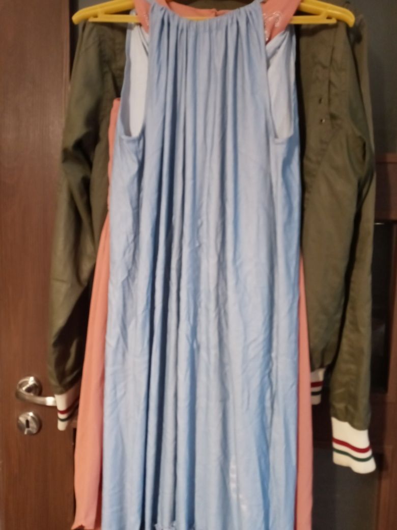 Sukienka dluga z metka M falbany jeans lekki
