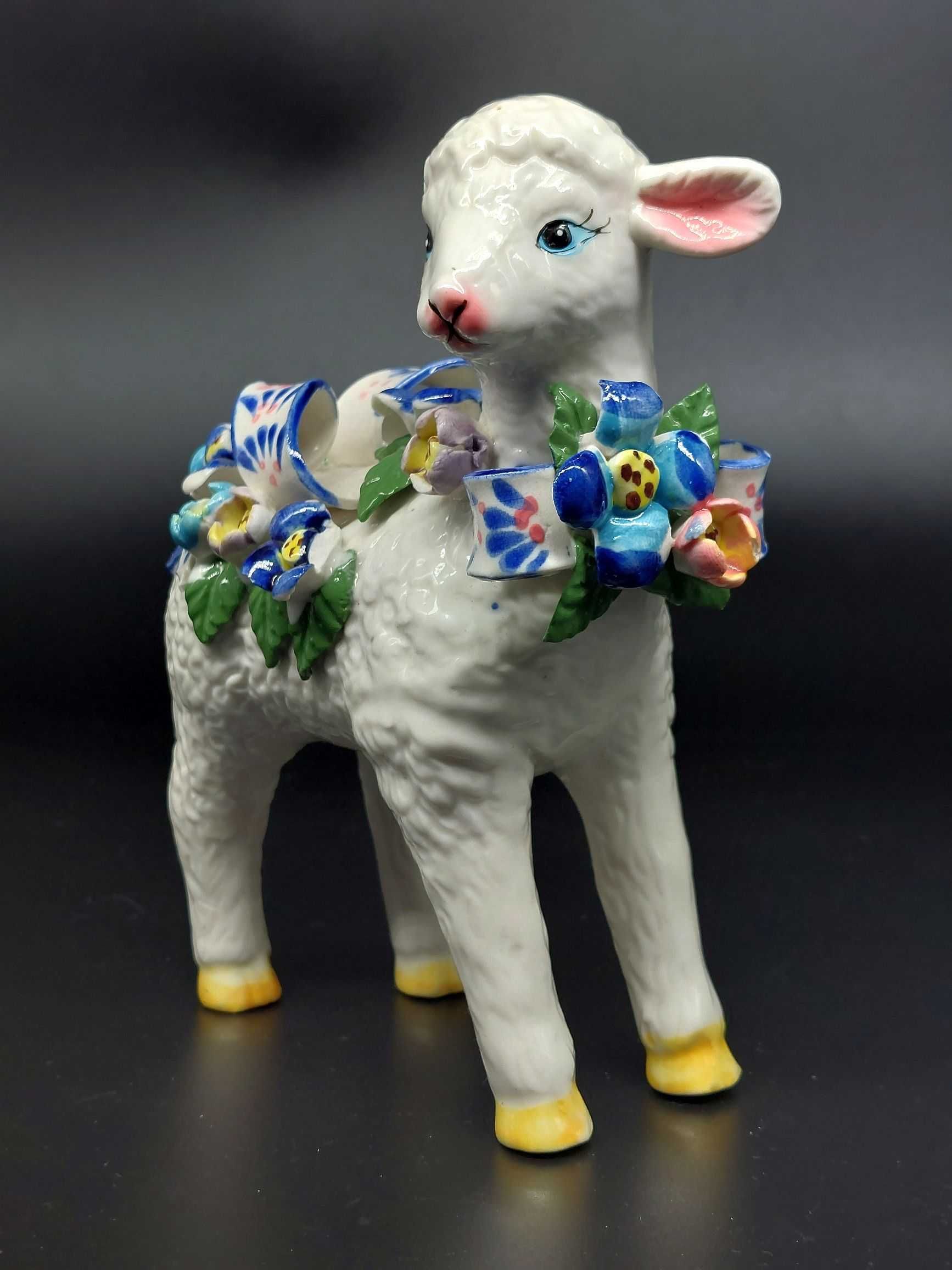 Figurka ceramiczna szkliwiona Owieczka bez uszka kolekcje hobby