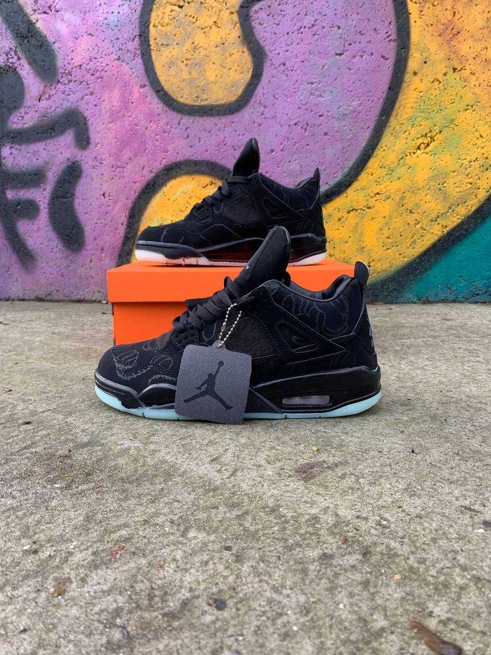 Кроссовки мужские Nike Air Jordan 4 Retro Black Blue White PSG Kaws