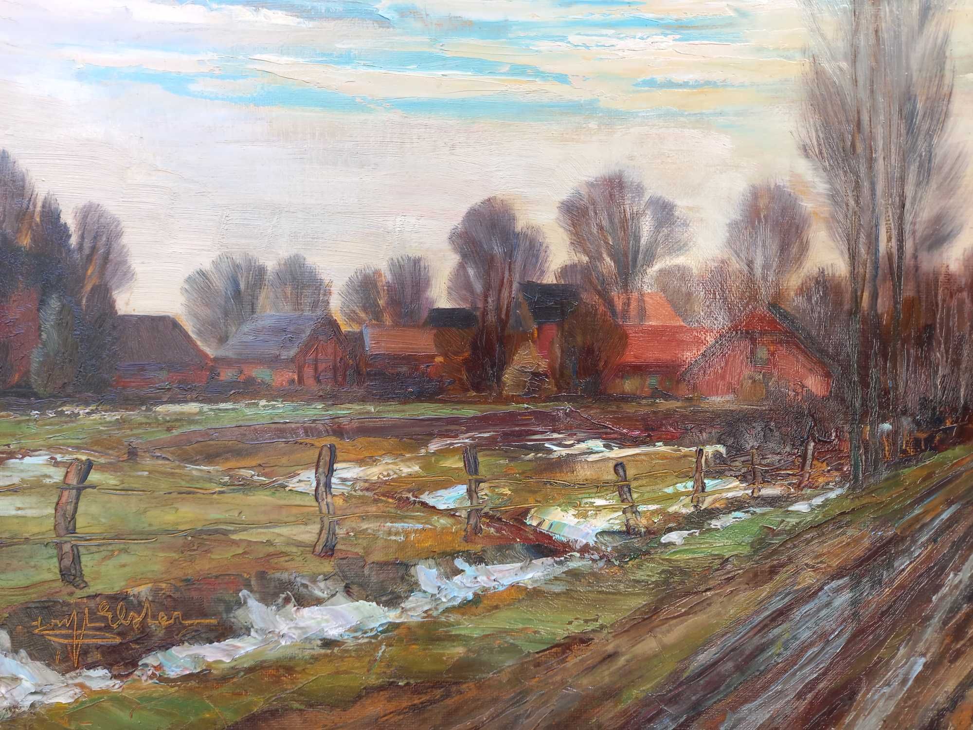Pejzaż, olej/płyta, Erwin Elster  ur. 1887 zm. 1977 polskie malarstwo