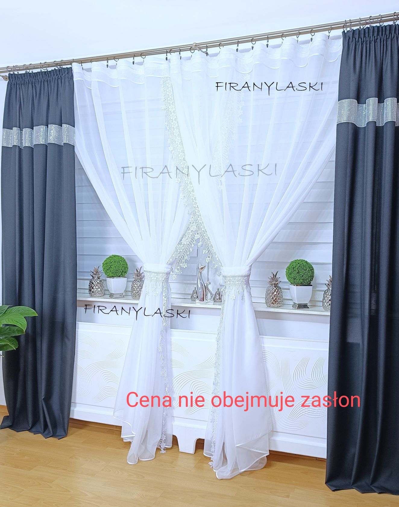 Firany gotowe 400/250 Firana firanki Woal Cyrkonie Gipiura Do pokoju