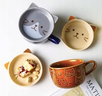 Kubek Kot Kotek ceramiczny z talerzykiem 350ml dla KOCIARY GRANATOWY