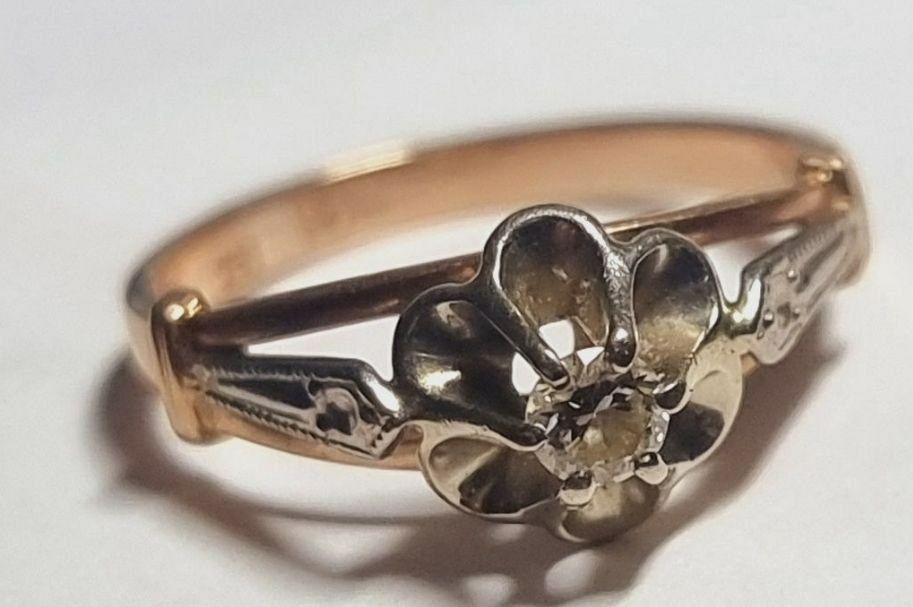 Золота каблучка з діамантом+платина 583