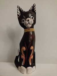 Ręcznie rzeźbiona i malowana drewniana figurka kota - wys. 30cm