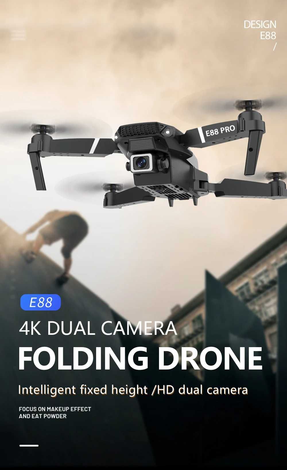 Drone, 4K grande angular câmera HD E88 Pro 3 baterias