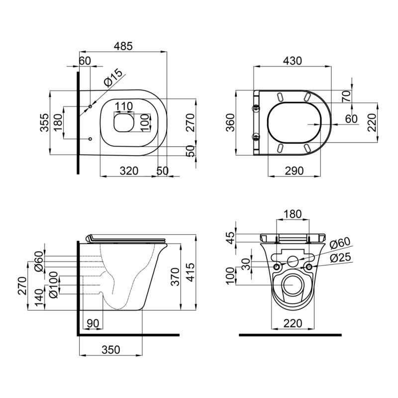 Унитаз Virgo подвесной 485x360x360 мм с сиденьем Duroplast Soft-close