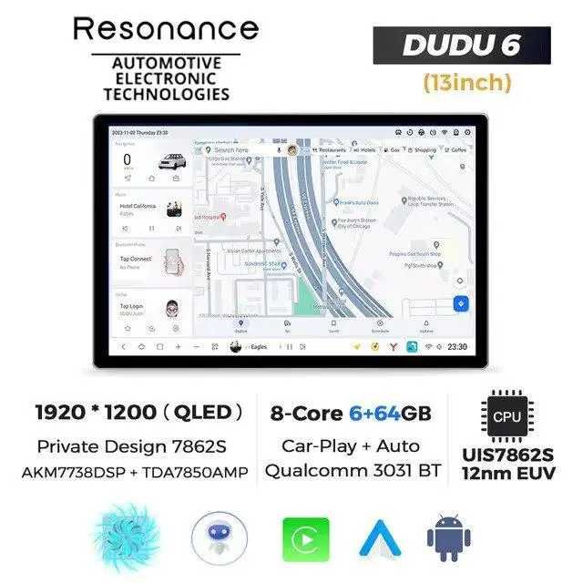Универсальна магнітола DUDU 6 2K 9,5" 6/64 Гб, 2000x1200, GPS + 4G +CP