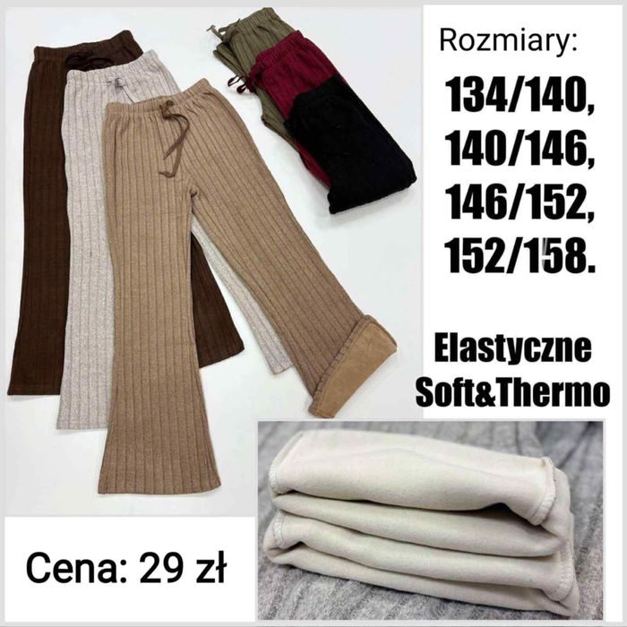 Spodnie ocieplane dla dziewczynki z szeroką nogawką Dzwony ocieplane