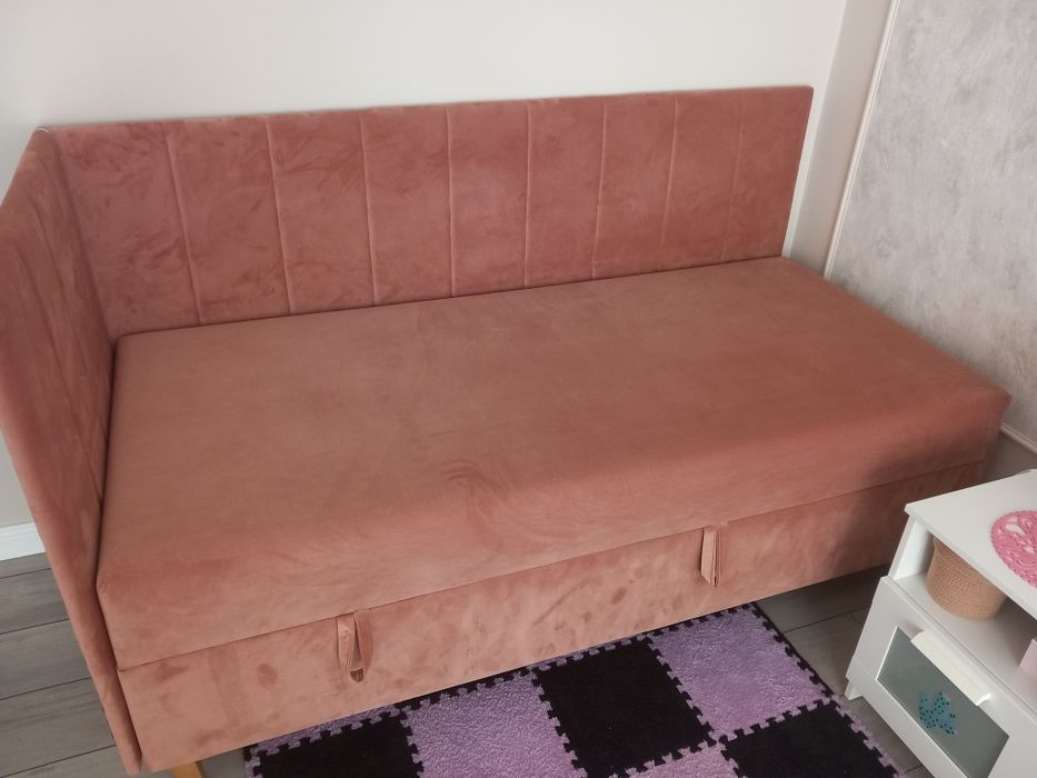 Łóżko Intaro welur pudrowy róż 180x80 ze skrzynią