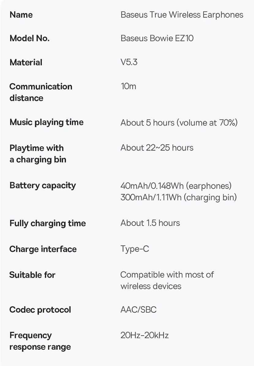 Baseus Bowie EZ10 black TWS Bluetooth 5.3 0.06s задержка