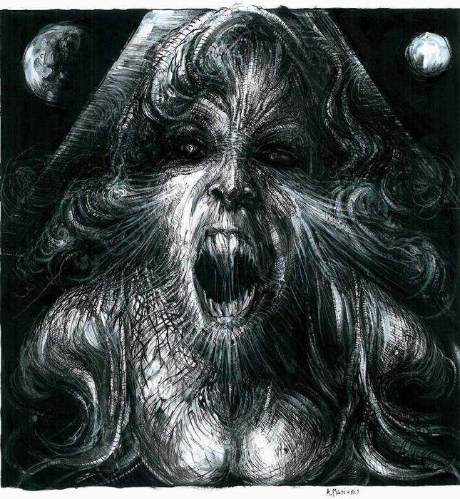 Dracula - Strzyga rysunek piórkiem na papierzei