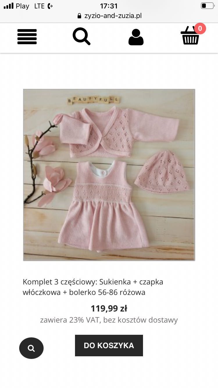 Komplet dla dziewczynki - sukienka, bolerko, czapka + body- rozmiar 62