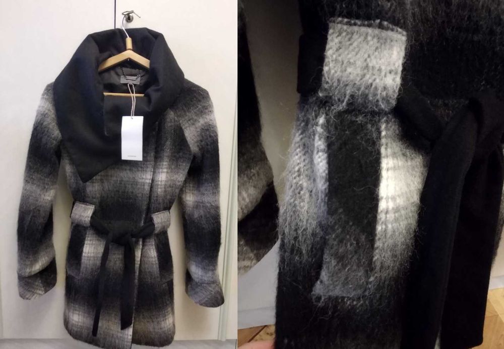 Серое Пальто клетчатое с шерстью на девочку пальто сіре на 155-164