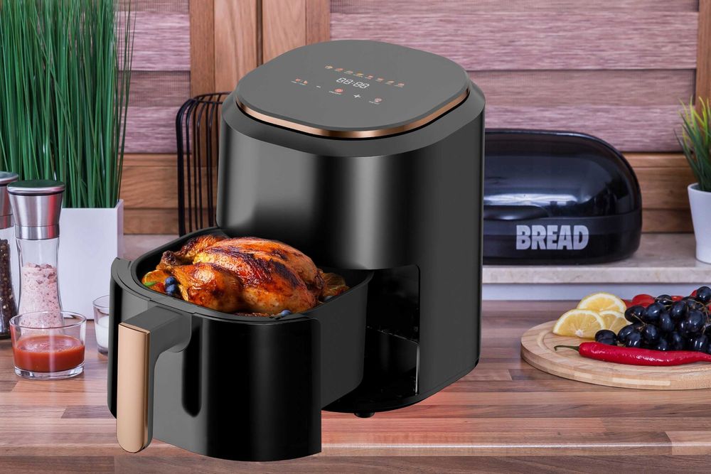 nowa frytkownica beztłuszczowa air fryer linbox kolorowe ikony czarna