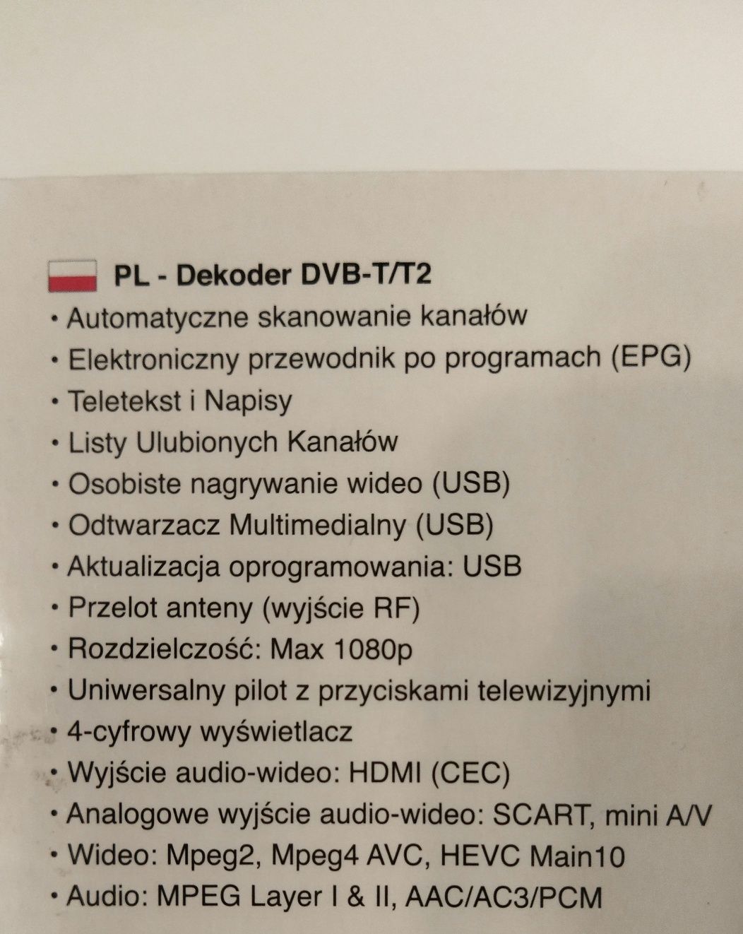 Dekoder tuner dvbt2 DVB-T2 hevc 265 FUBA chowany za Tv