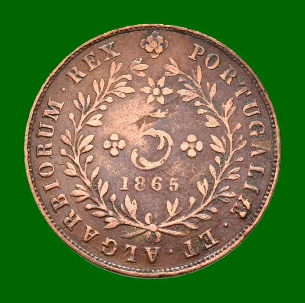 5 Réis 1865 Cobre Açores Dom Luís I Moeda