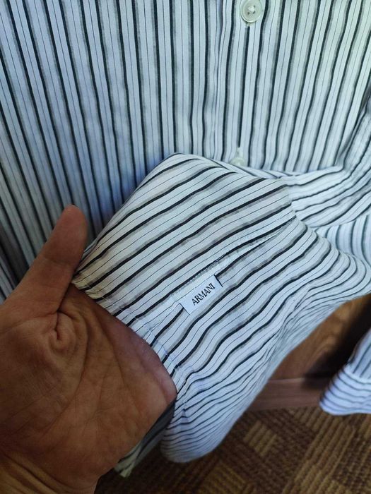 шелковая рубашка в полоску шёлк+вискоза+хлопок armani collezioni / 48р