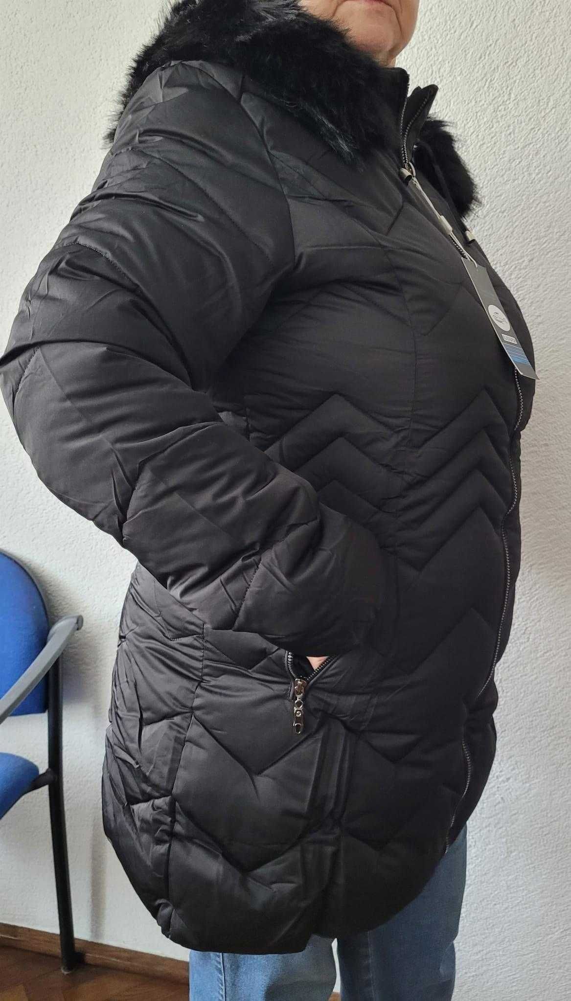 Czarna damska kurtka zimowa plus size, duży rozmiar 3XL – 7XL nowa