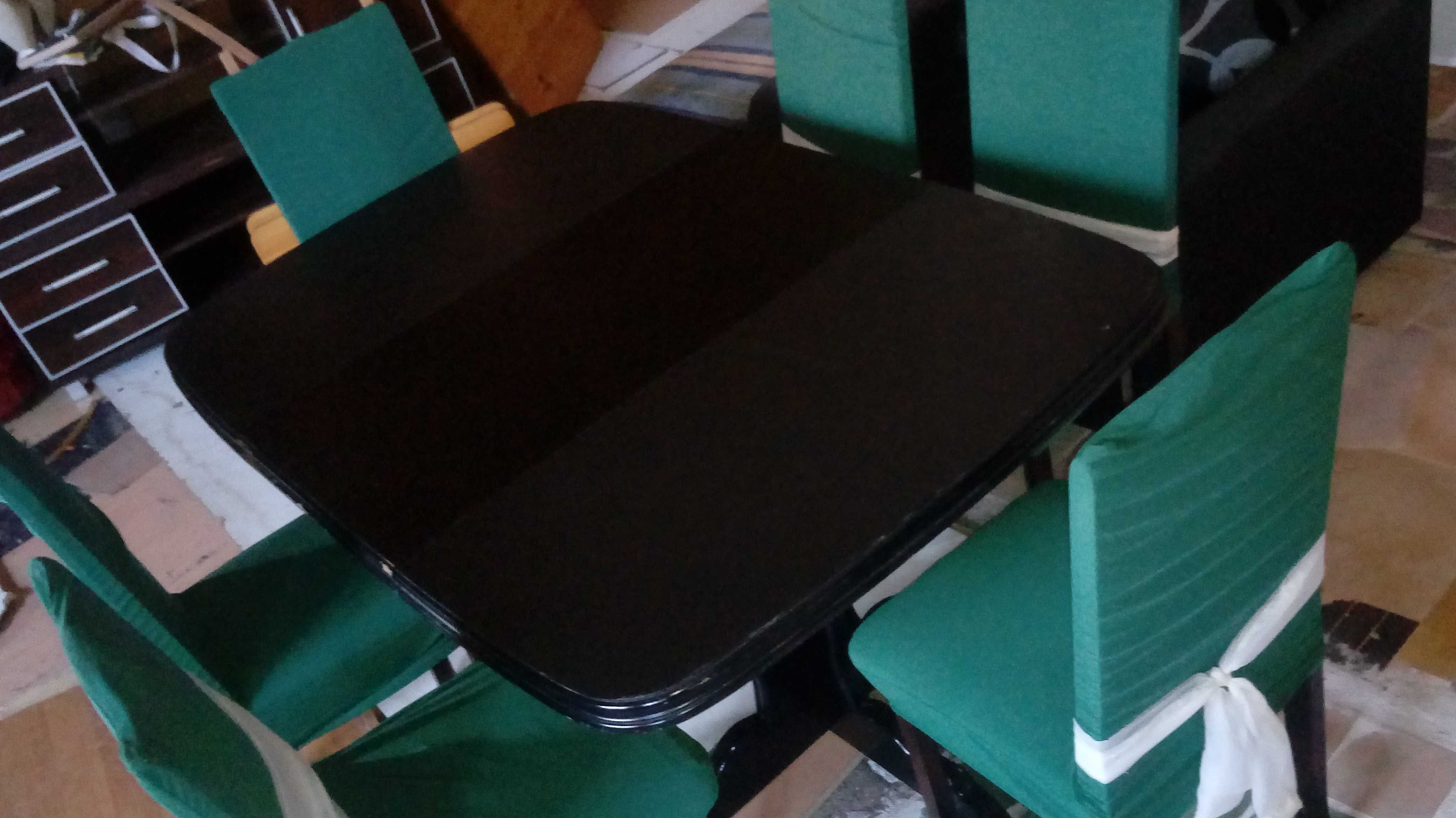 Stół czarny1 m x 1 m/ 1m x 3 m /  8 krzeseł w pokrowcach