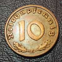 Trzy monety 10 pfennig 1938 (E,F,J)