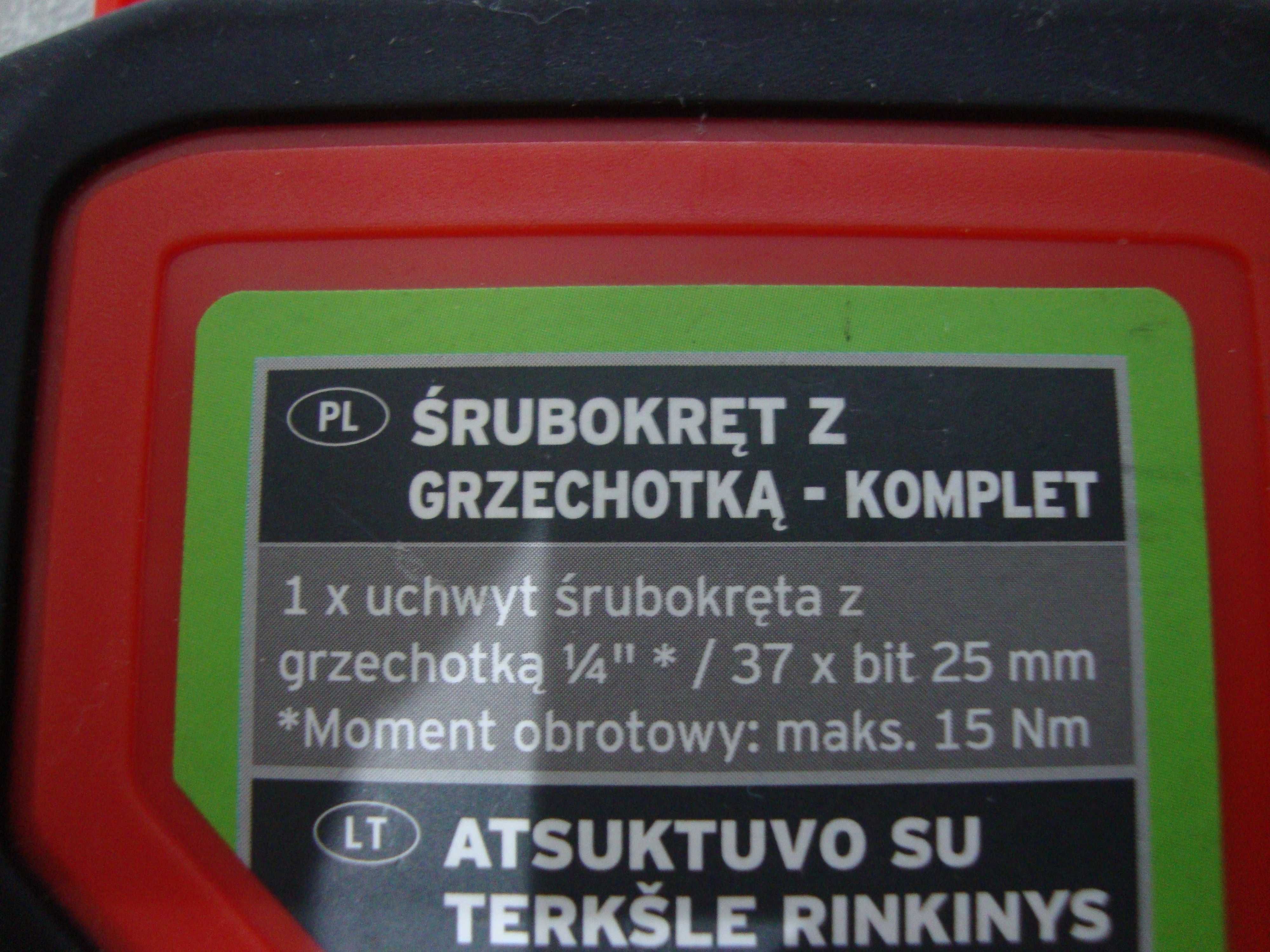 Zestaw śrubokręt grzechotka + 37 sztuk bitów Made in Germany.