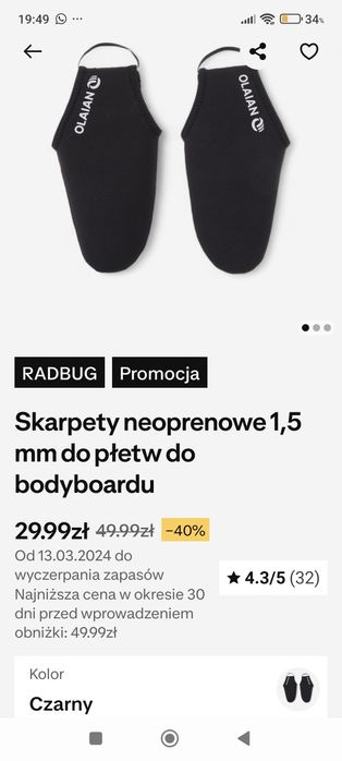 Skarpety neoprenowe 1.5mm do płetw rozmiar 44-45