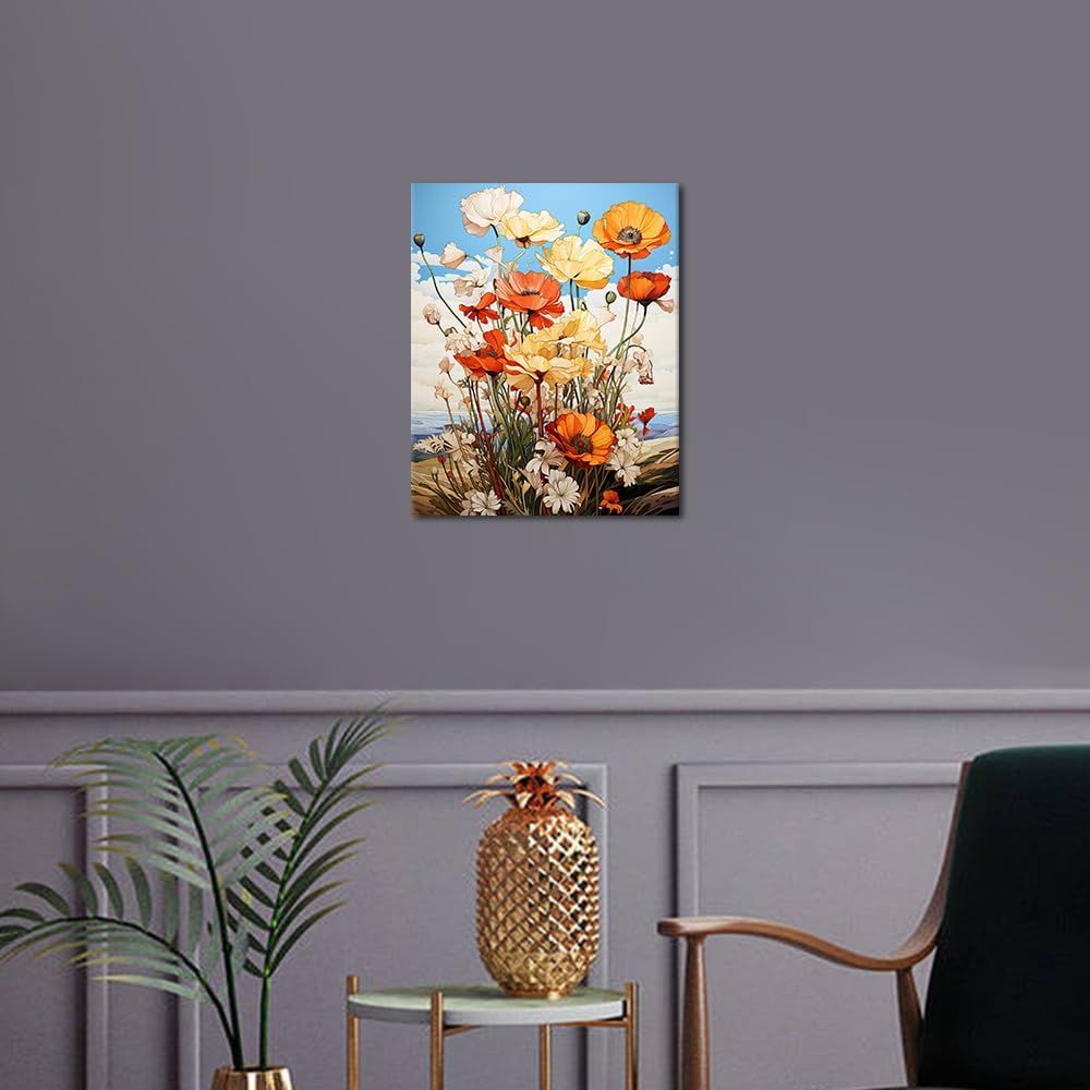 Malowanie po Numerach Farbami Płótno DIY Obraz Pole Kwiaty 40x50 cm