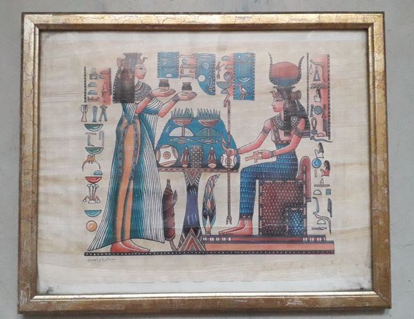 Papirus z Egiptu w złotej ramie 32x26 cm