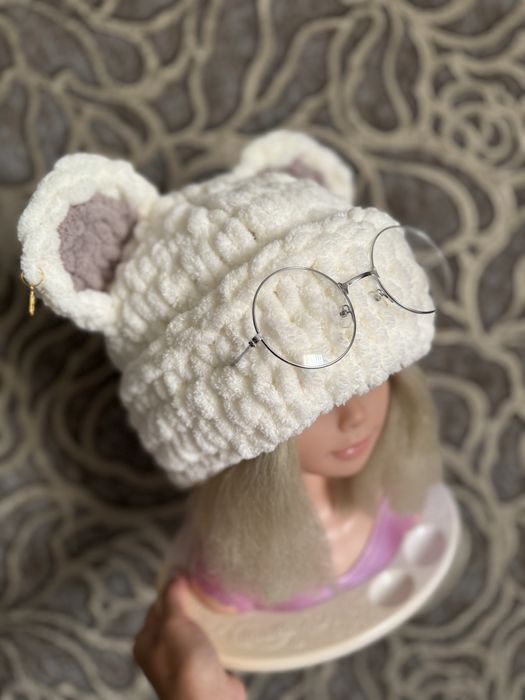 Шапка балаклава с ушами мишки,зайца плюшевая детская/взрослая