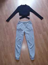 House-spodnie dresowe casual +crop crop top prążkowany 36