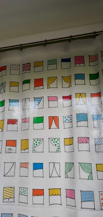 Zasłonki bawełniane krótkie wzór Okna