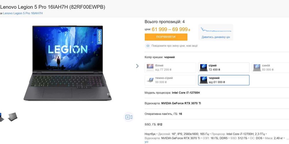 TURBO RTX 3070 ti/16gb/1tb i7-12700h - Lenovo Legion 5 Pro 16IAH7H