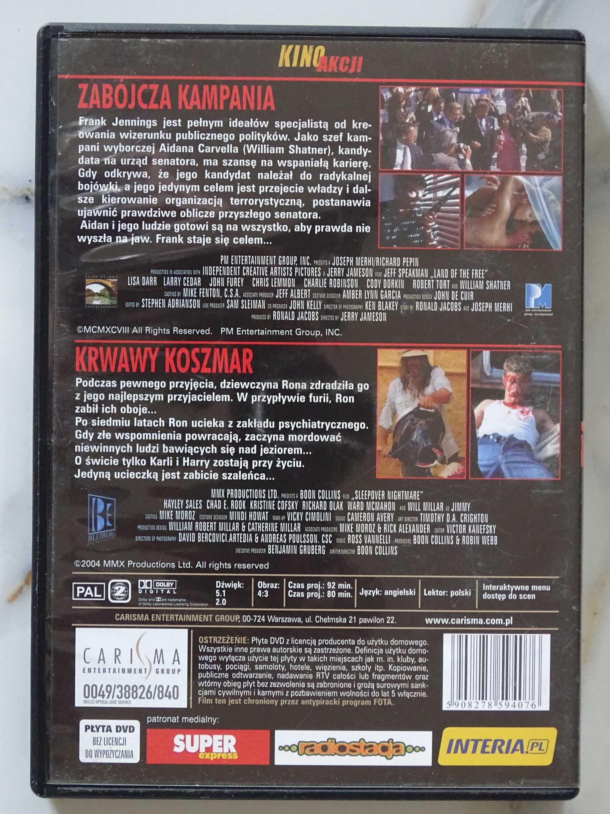 DVD: Akcja: Zabójcza kampania. Horror: Krwawy koszmar.