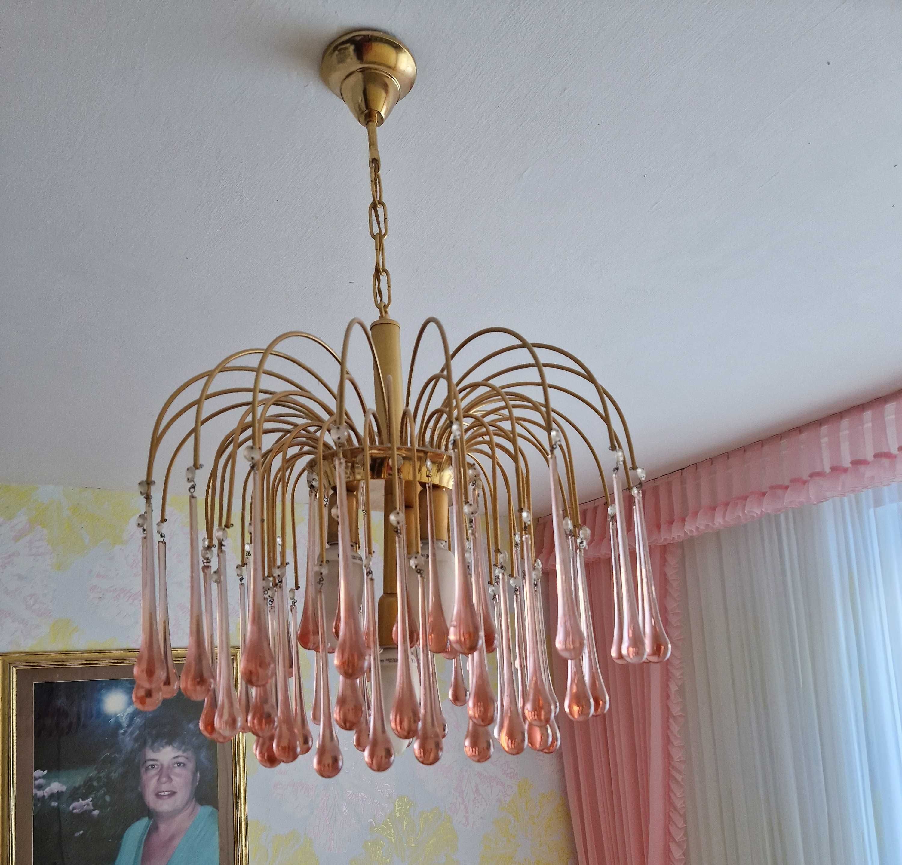 Piekna stara lampa Murano wisząca, żyrandol Szklane Krople Wodospadu