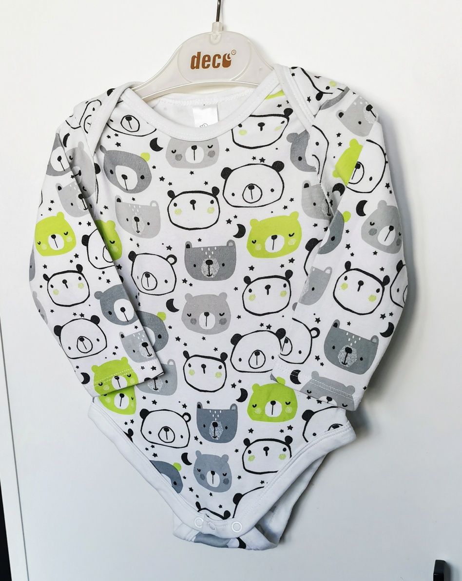 Body w misie, pandy, gwiazdki, C&A, H&M, baby club, 74, uniseks, 2 szt