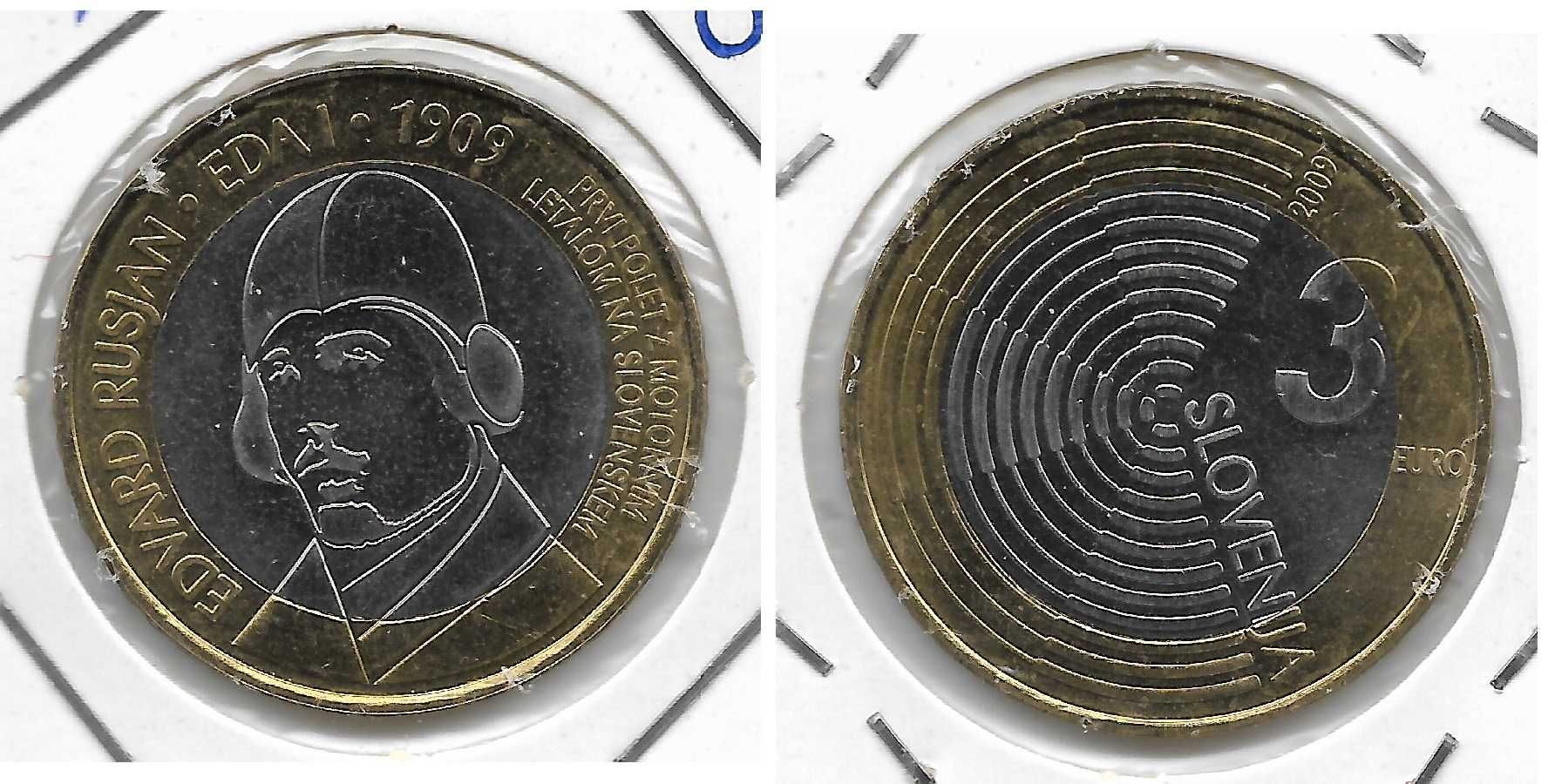 3 euros da Eslovénia. Sem circular. Anos 2008, 2009, 2010, 2011