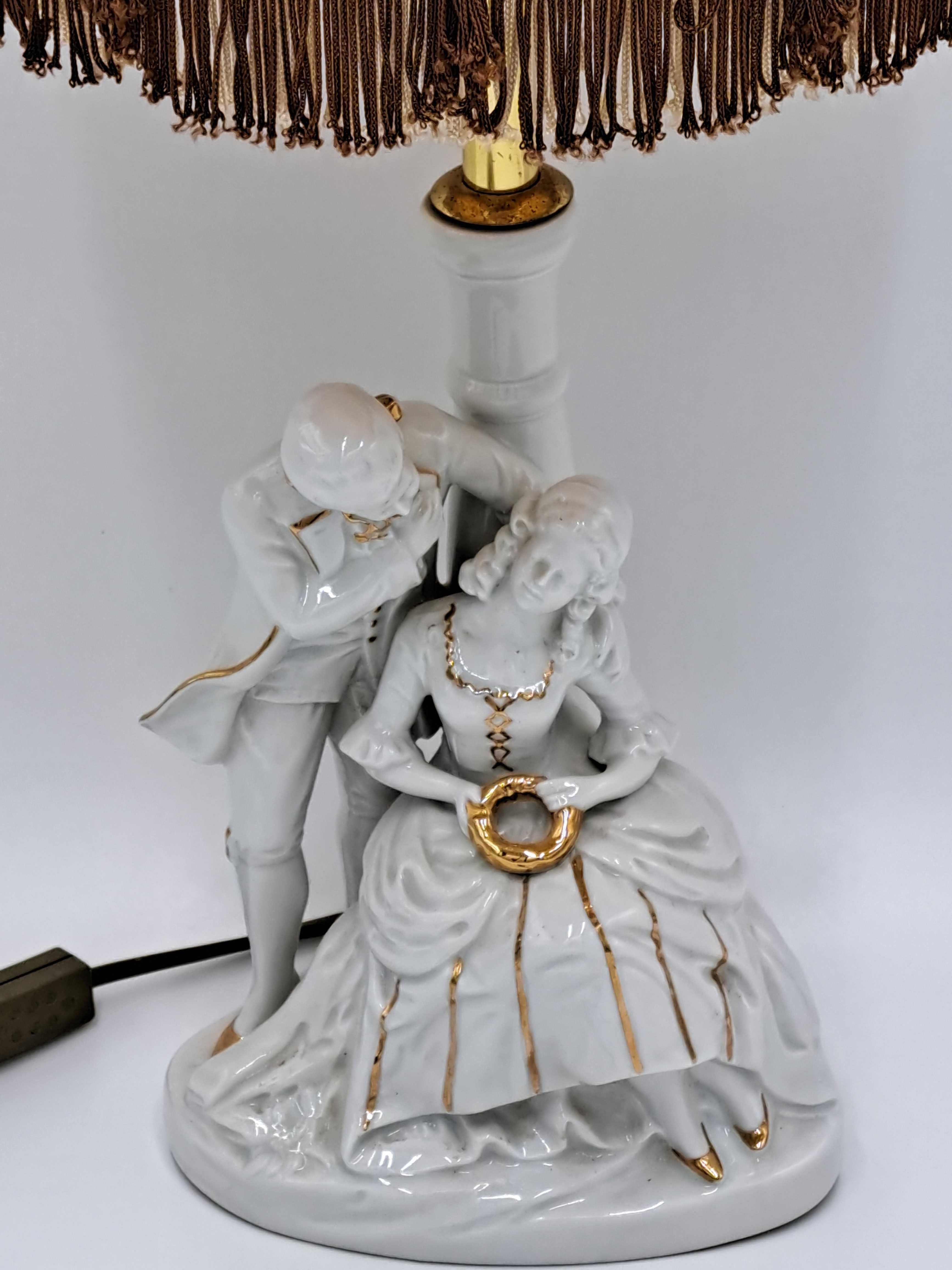 Lampa stołowa porcelanowa figurka para Lippelsdorf Turyngia