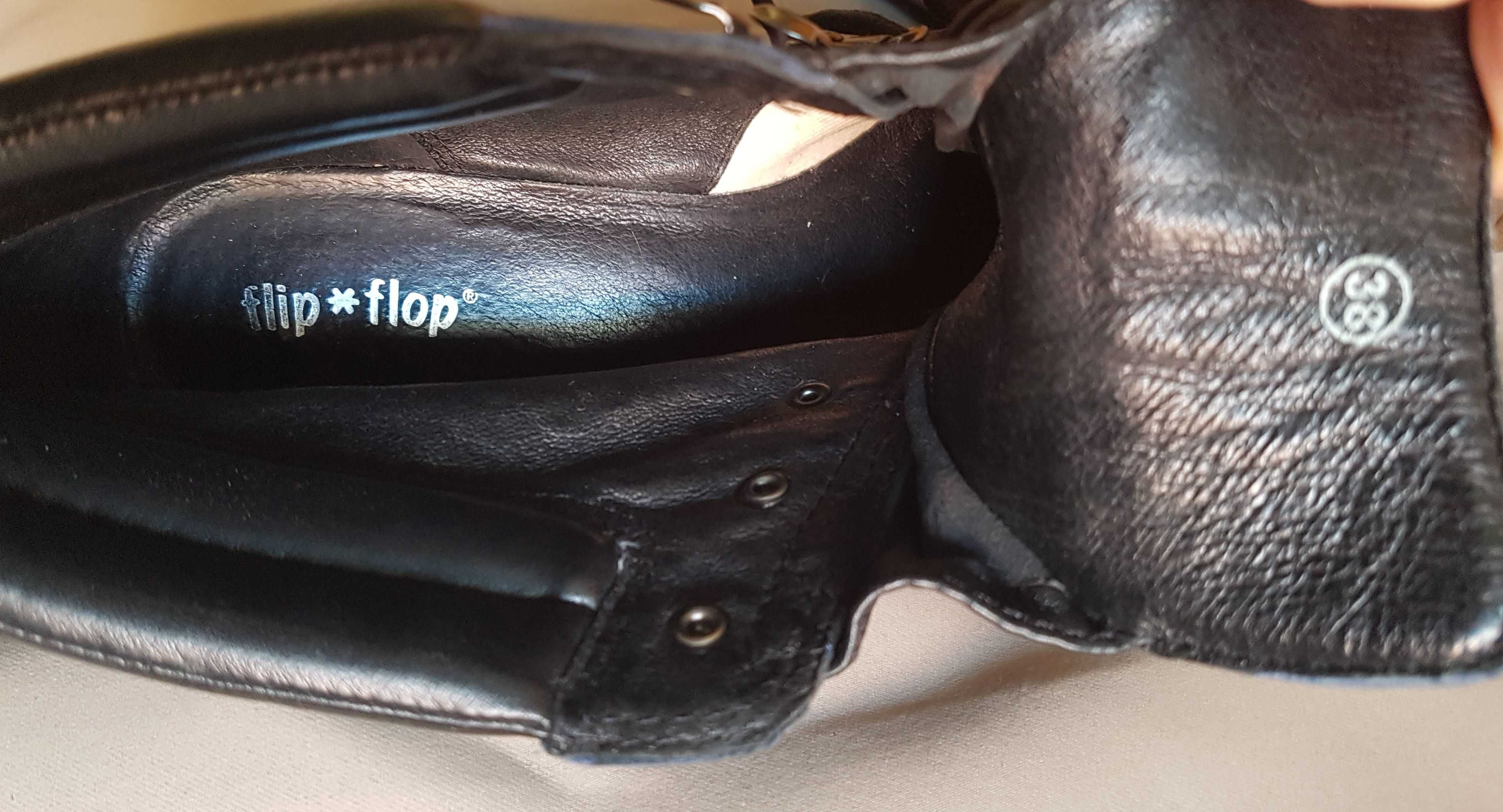 Flip*Flop skórzane bardzo wygodne botki na koturnie 38 bdb