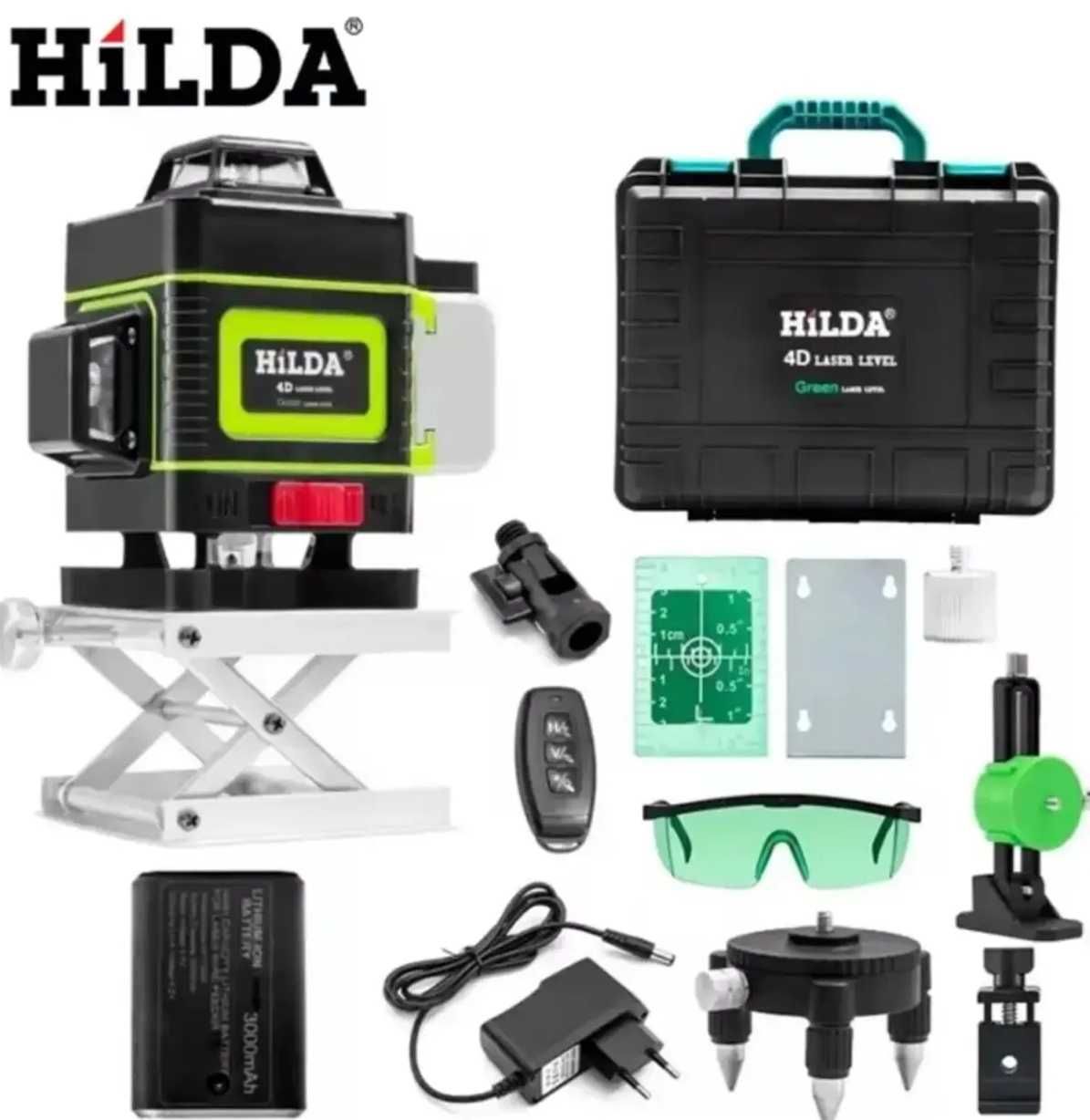 Лазерний рівень нівелір Hilda 4D PRO версія пульт зелений промінь