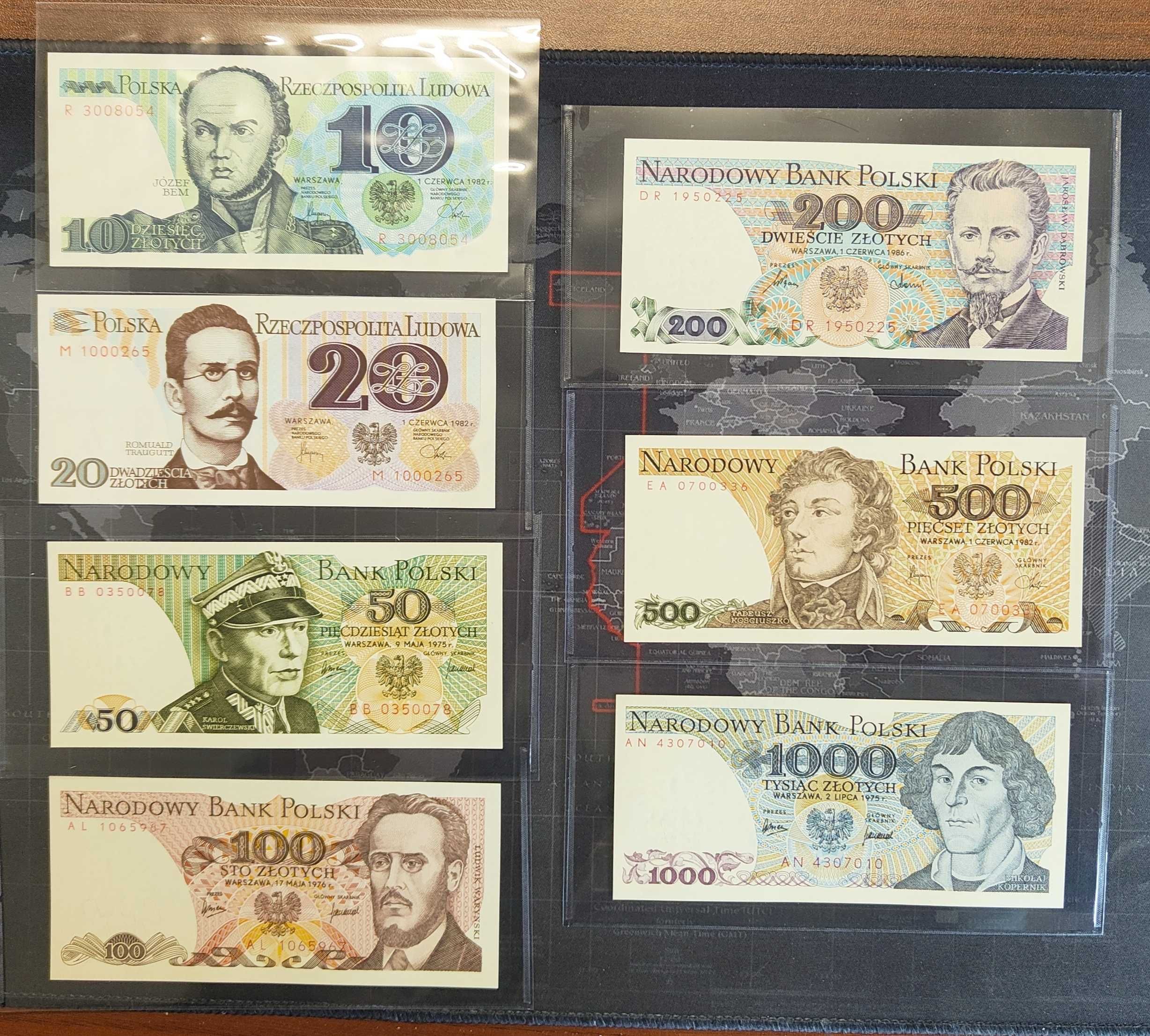 Zestaw banknotów PRL 10 zł - 1000 zł nowe stan UNC