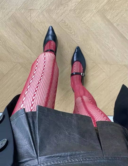 Колготи ажурні у смужку червоні колготи кружевні колготи бургунді сетк